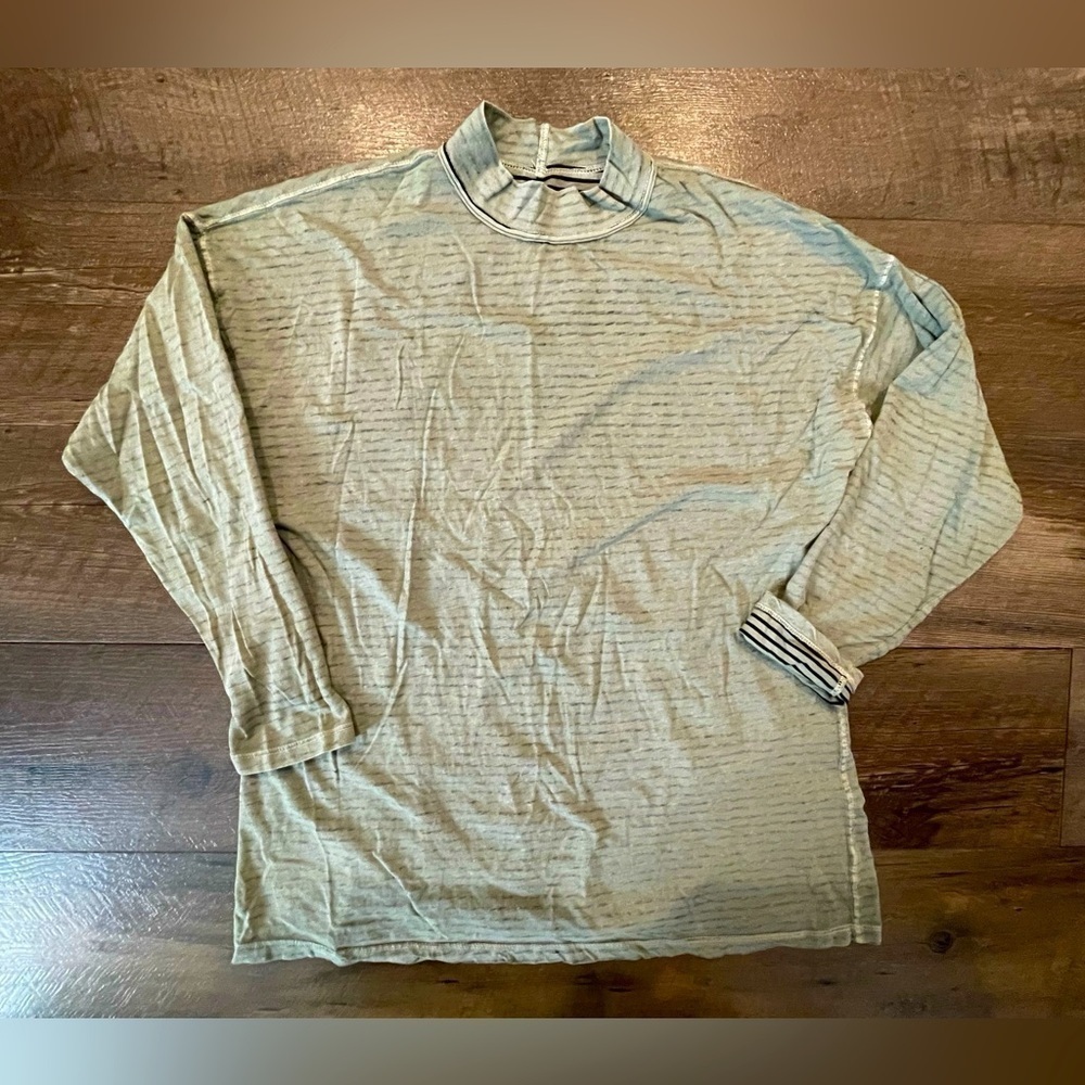 Free People We The Free Green Striped High Crewneck Long Sleeve Shirt Size XS